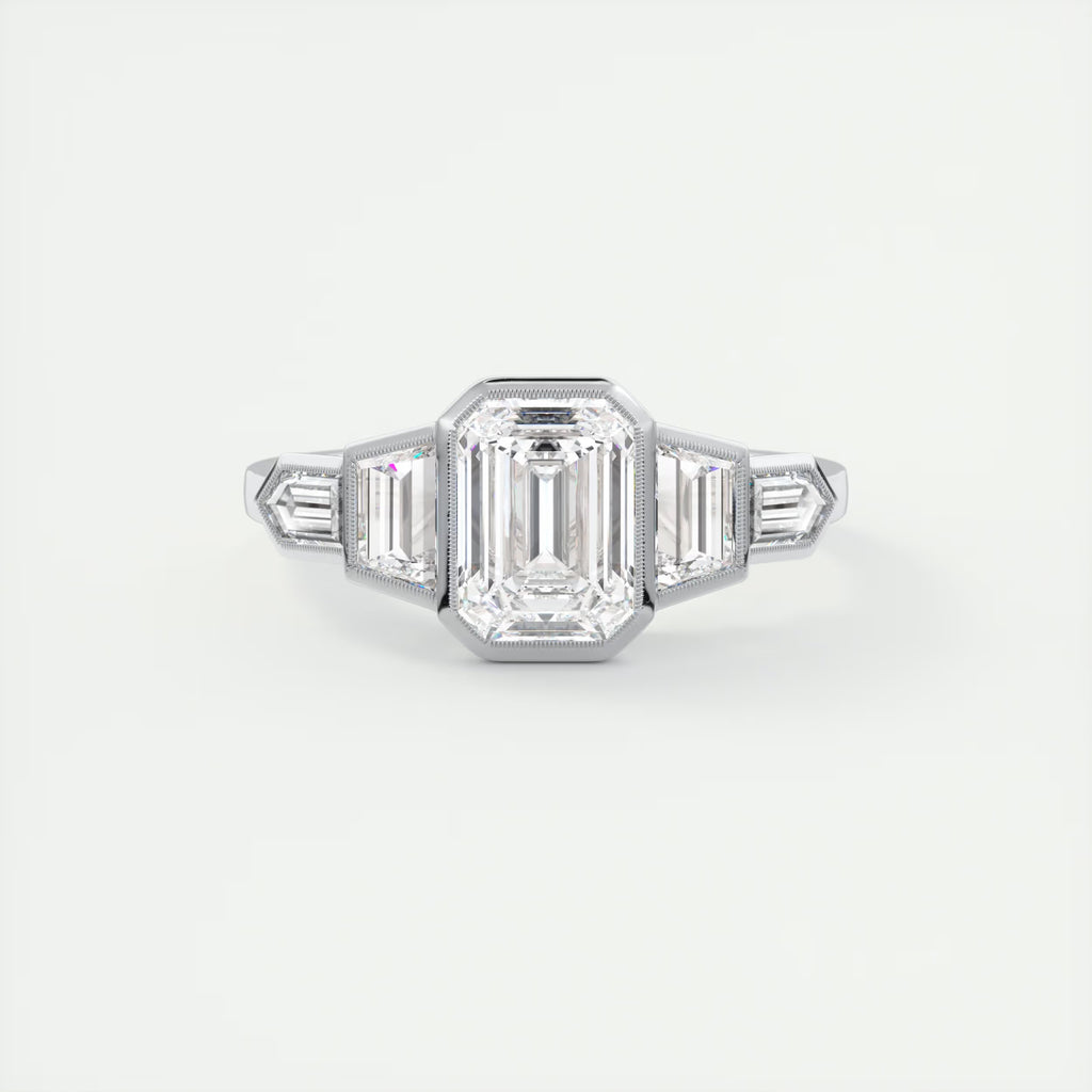 2.16 Ct The Deco Center Stone Emerald - The Deco Five Stone Ring Engagement Rings