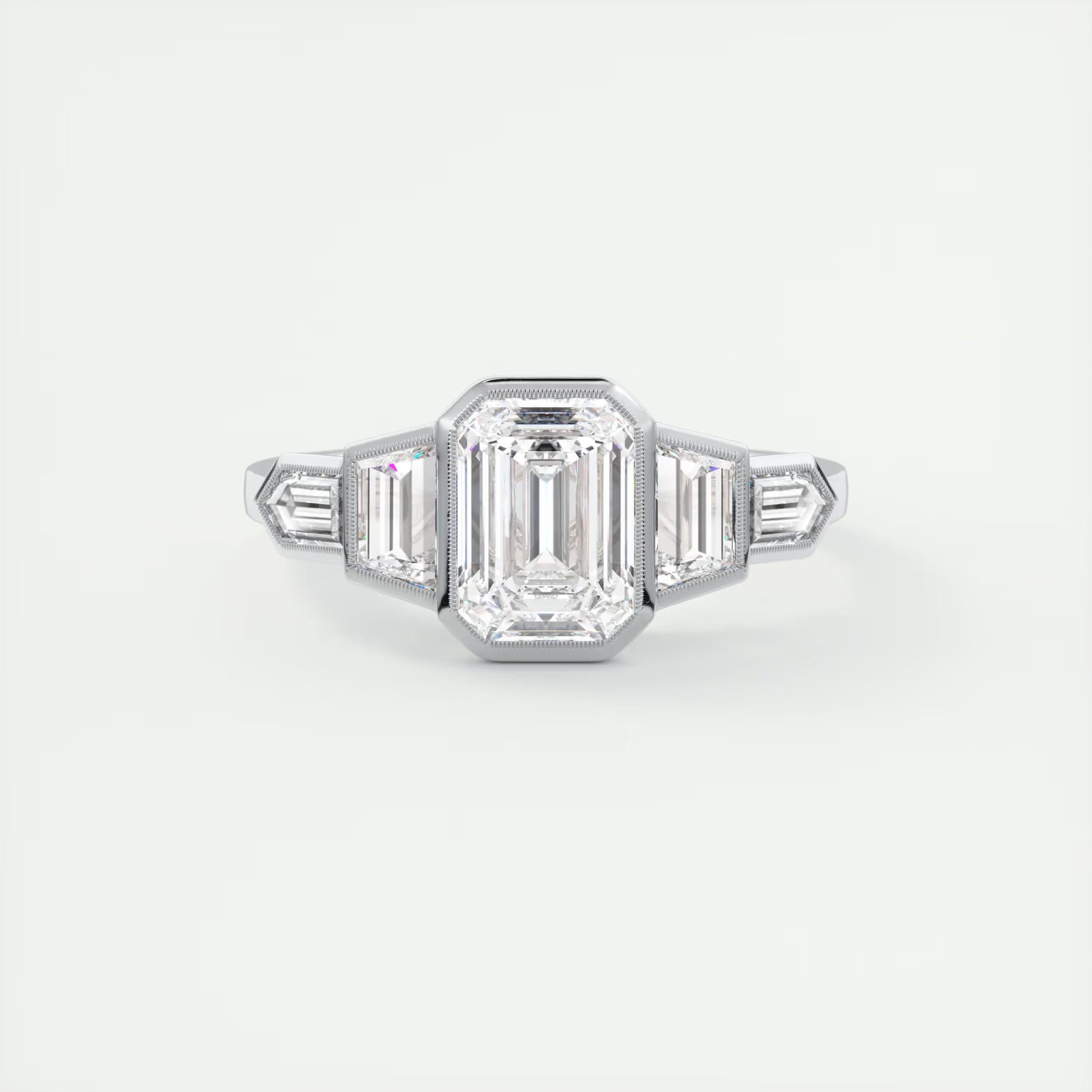 2.16 Ct The Deco Center Stone Emerald - The Deco Five Stone Ring Engagement Rings