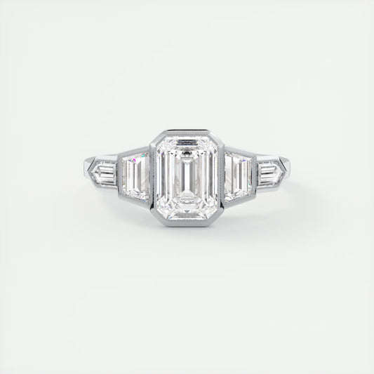 2.16 Ct The Deco Bullet & Trapezoid &Emerald - The Deco Five Stone Ring Engagement Rings