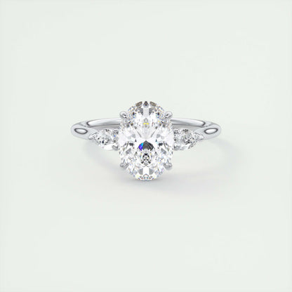 2.50 Ct Breezy Pears Oval Solitaire Side Stone Rings