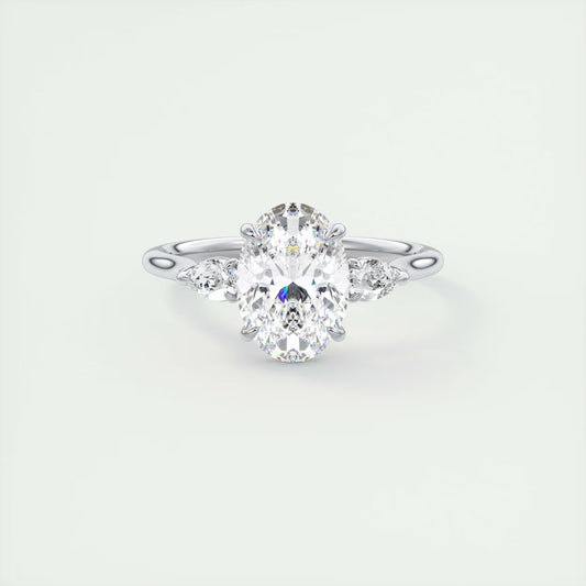 2.50 Ct Breezy Pears Oval Solitaire Side Stone Rings