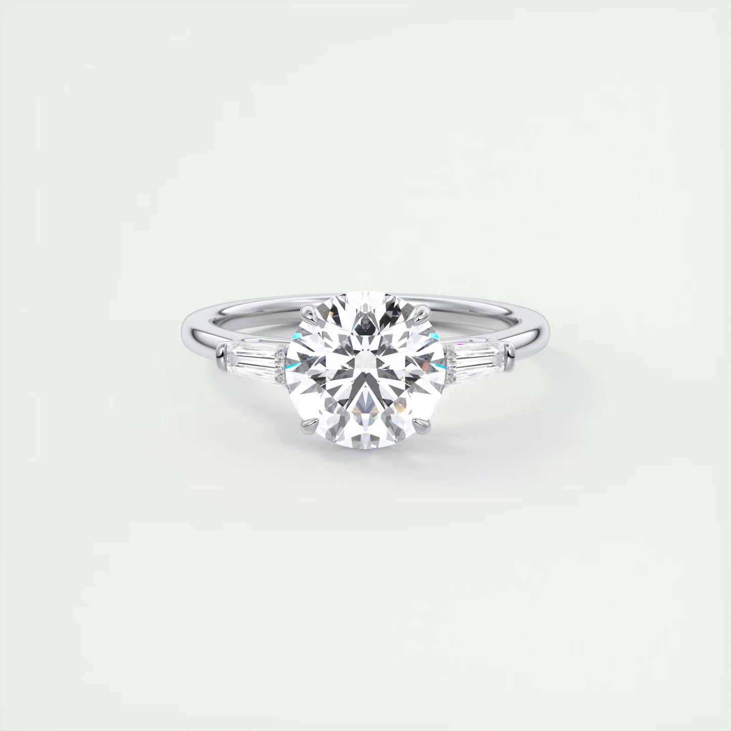 6-7 GM Round Tapered Baguettes Diamond Solitaire Ring Engagement Ring