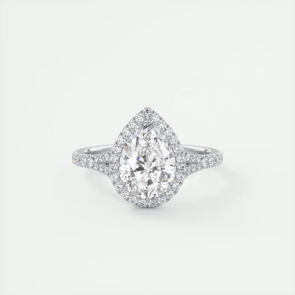 2.70 Ct The French Halo Center Stone Pear & Side Stone Round Cut Diamond with Miniature Prongs Ring