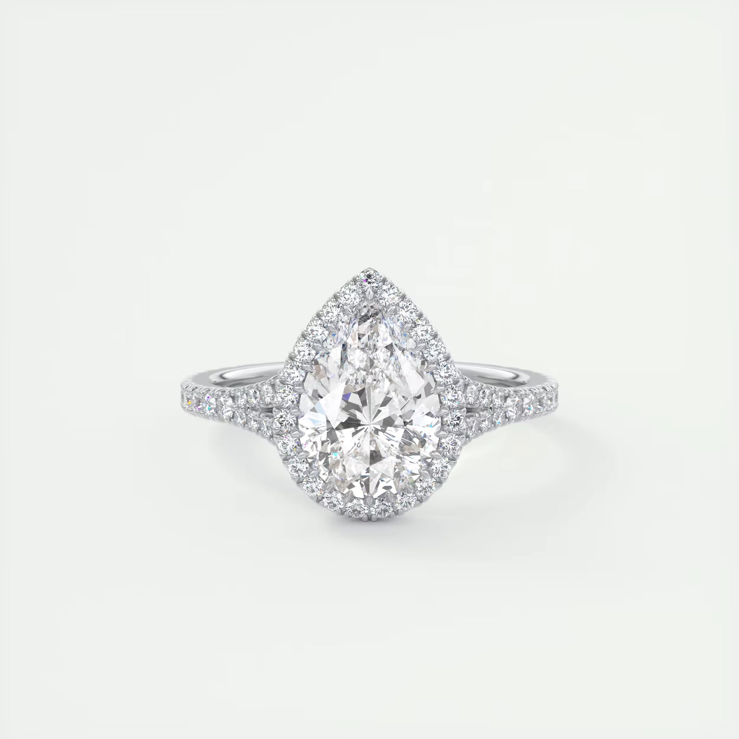 2.70 Ct The French Halo Center Stone Pear & Side Stone Round Cut Diamond with Miniature Prongs Ring