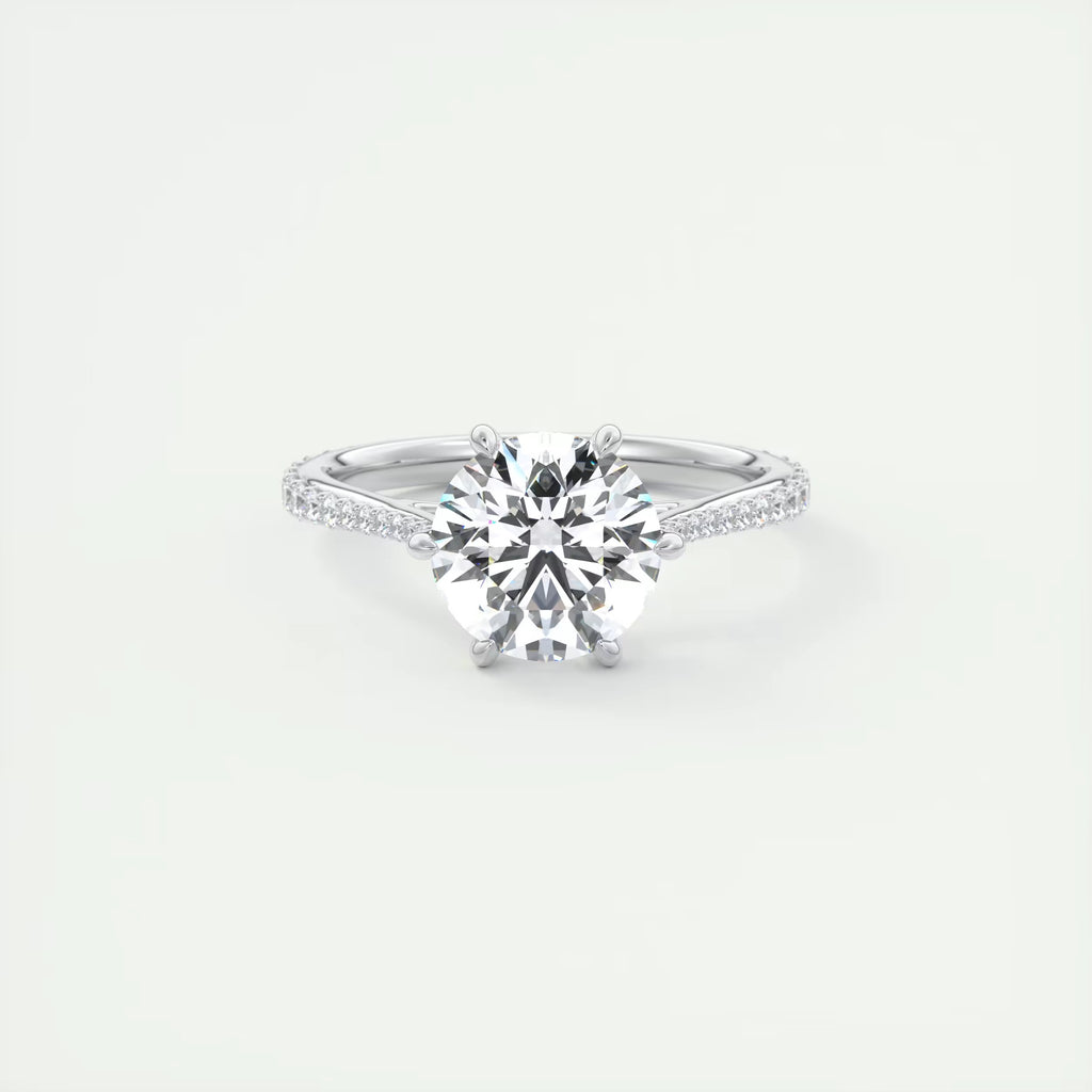 2.30 Ct The Six Point Cathedral Pavé Round Solitaire Rings