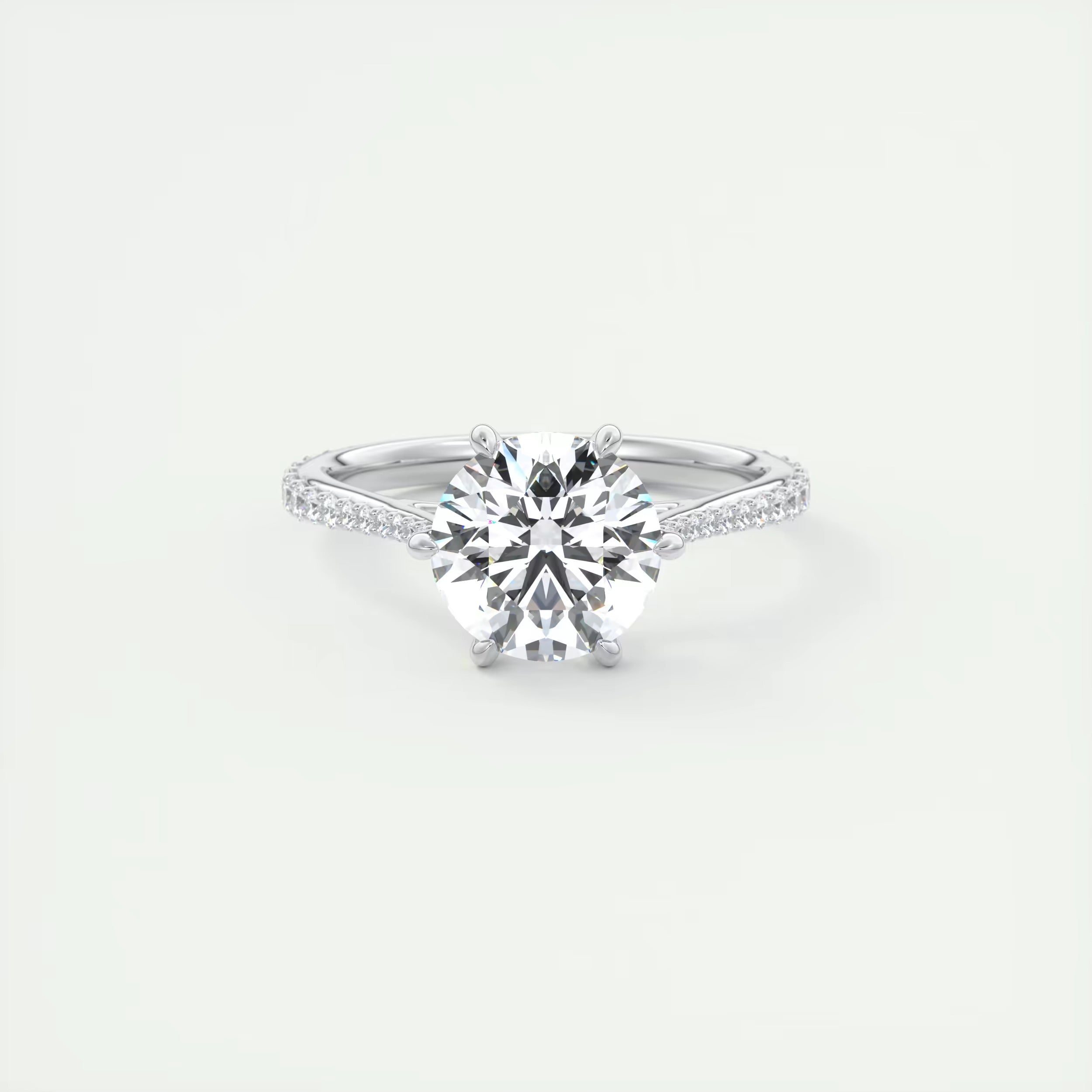 2.30 Ct The Six Point Cathedral Pavé Round Solitaire Rings
