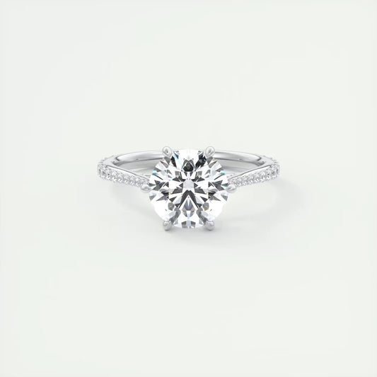 2.30 Ct The Six Point Cathedral Pavé Round Solitaire Ring