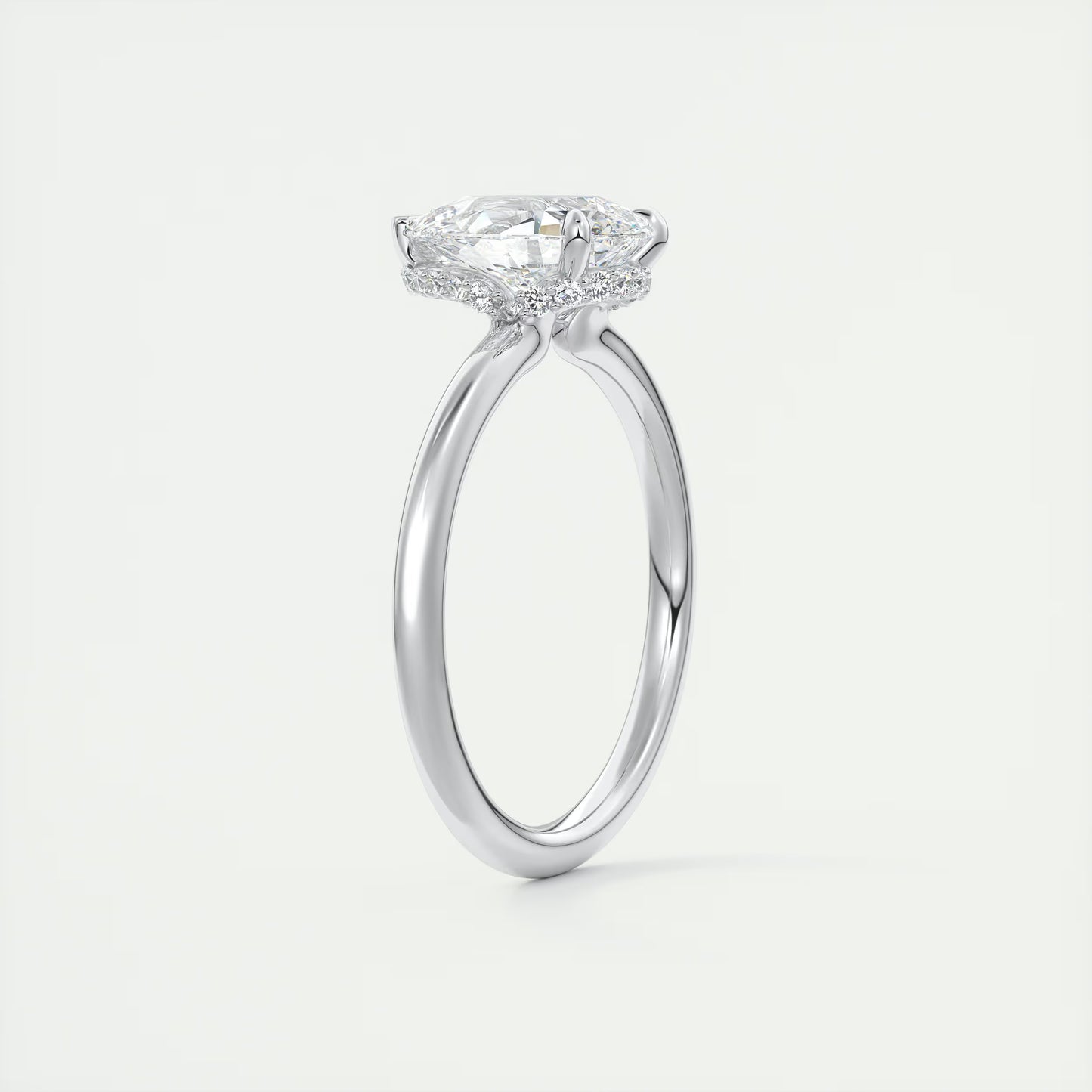 2.10 Ct Plunge Hidden Halo Pear - Low Profile with Diamond Details Engagement Rings