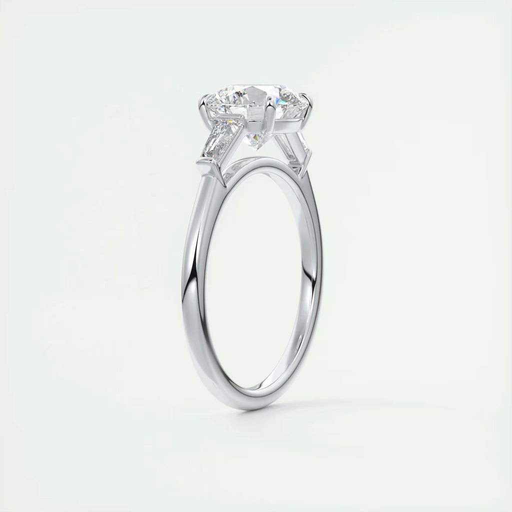 2.50Ct  Round Tapered Baguettes Diamond Solitaire Ring Engagement Ring