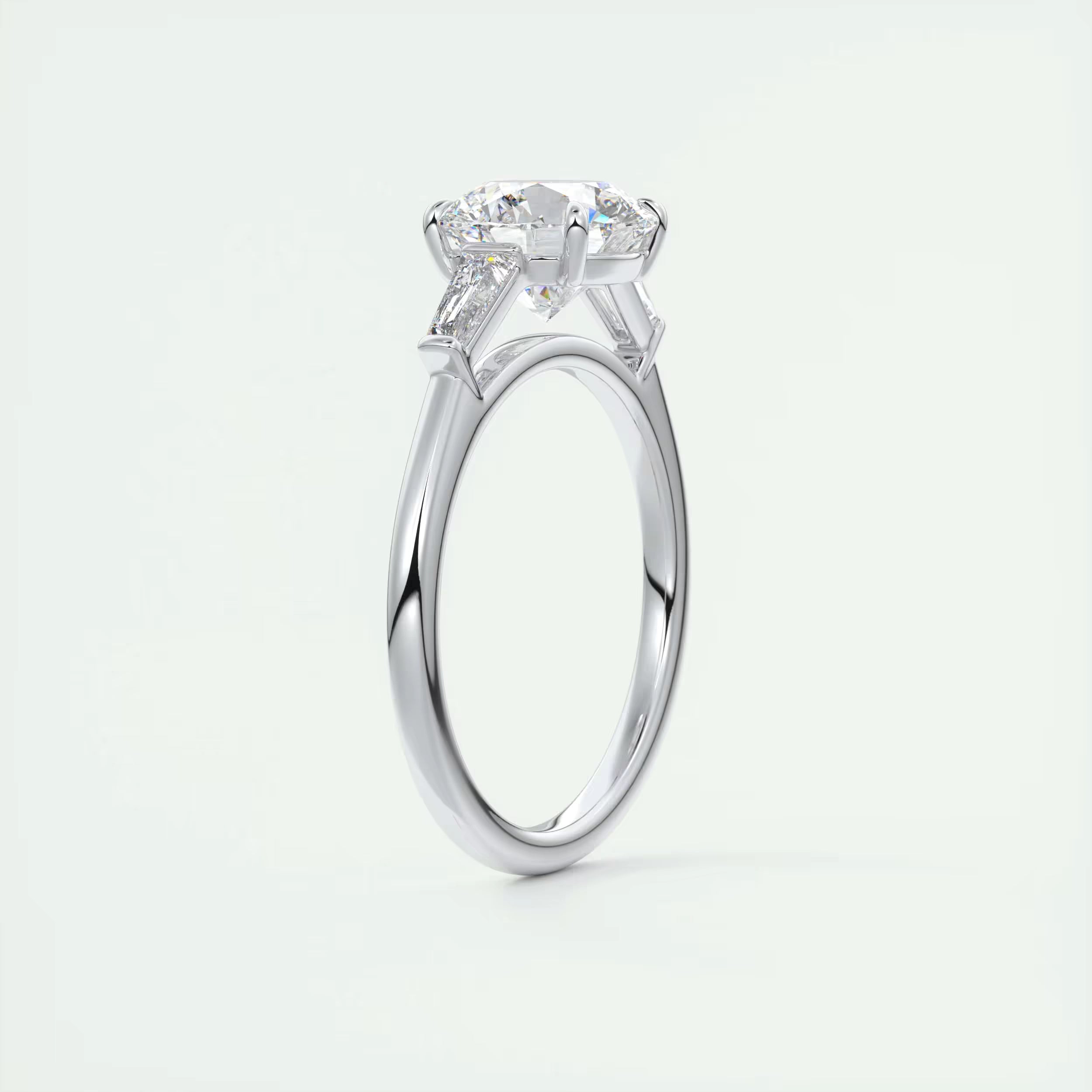 2.50Ct  Round Tapered Baguettes Diamond Solitaire Ring Engagement Ring
