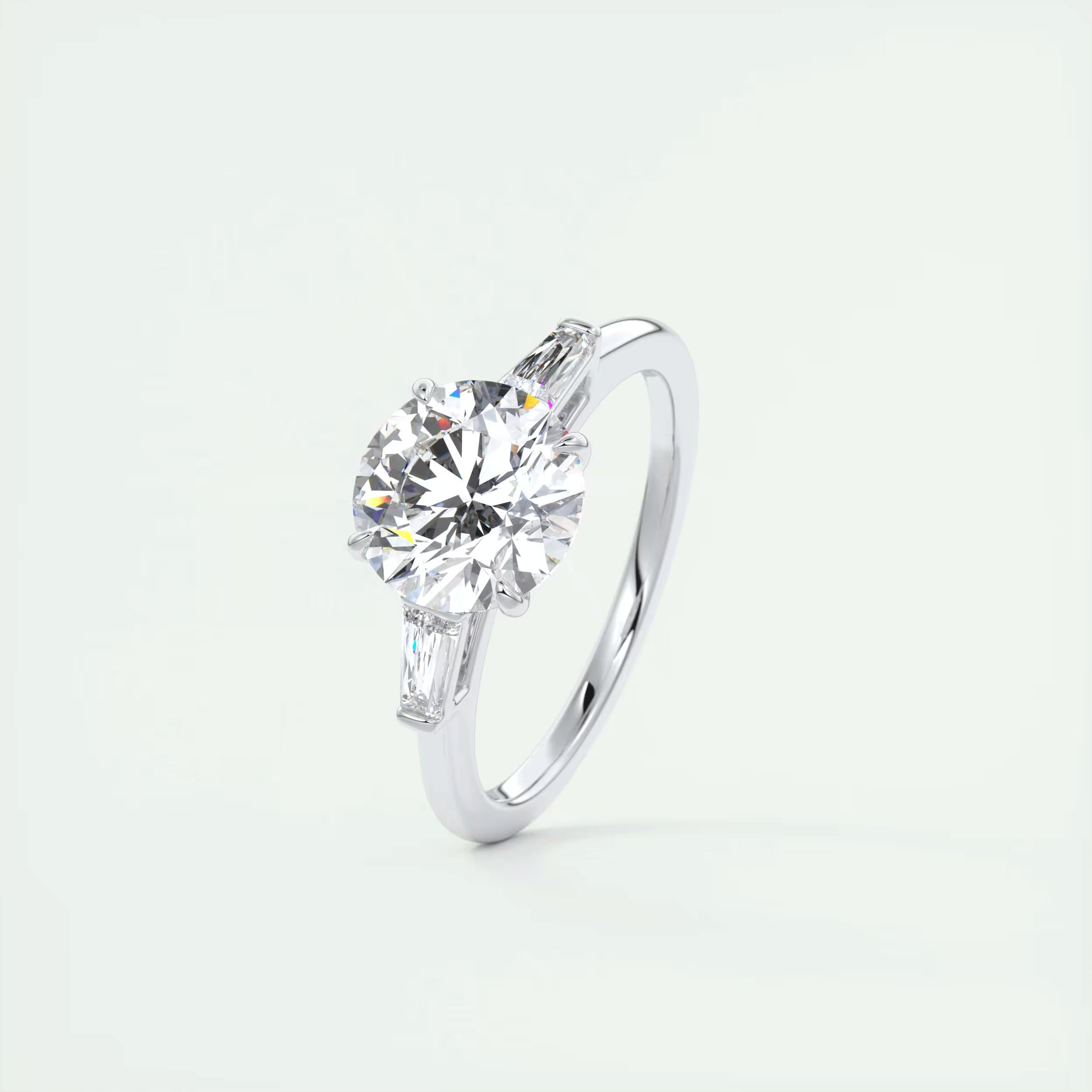 2.50Ct  Round Tapered Baguettes Diamond Solitaire Ring Engagement Ring