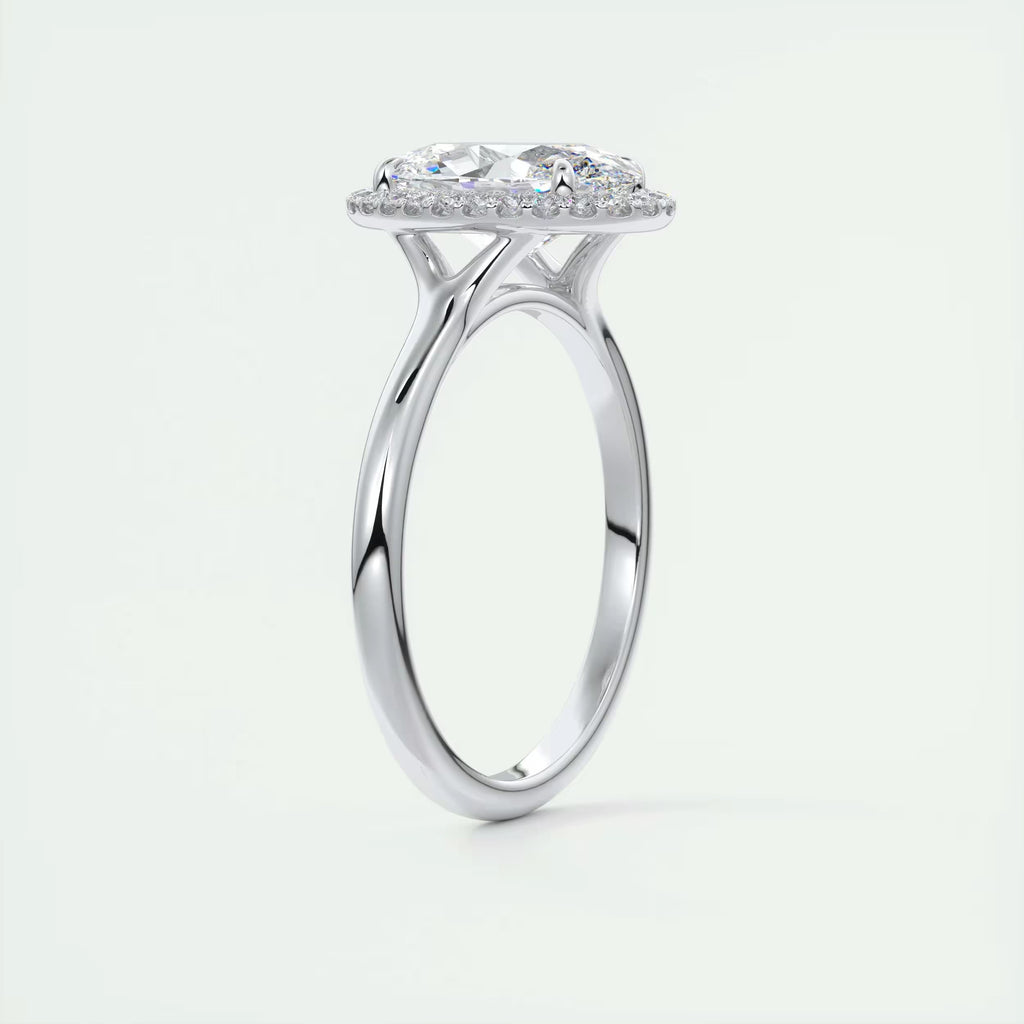 2.10 Ct The Breezy Halo Oval Center with French Set Halo Ring