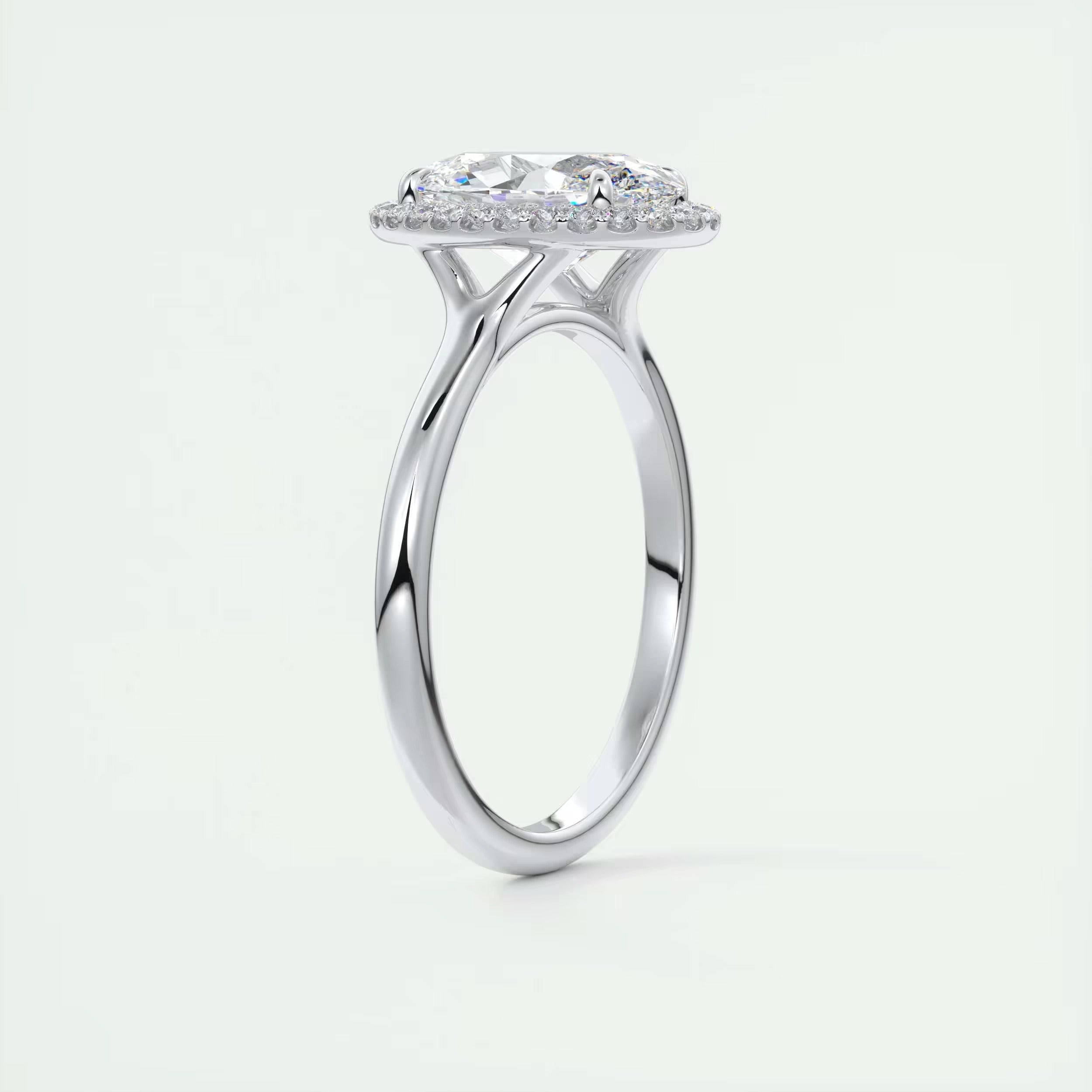 2.10 Ct The Breezy Halo Oval Center with French Set Halo Ring