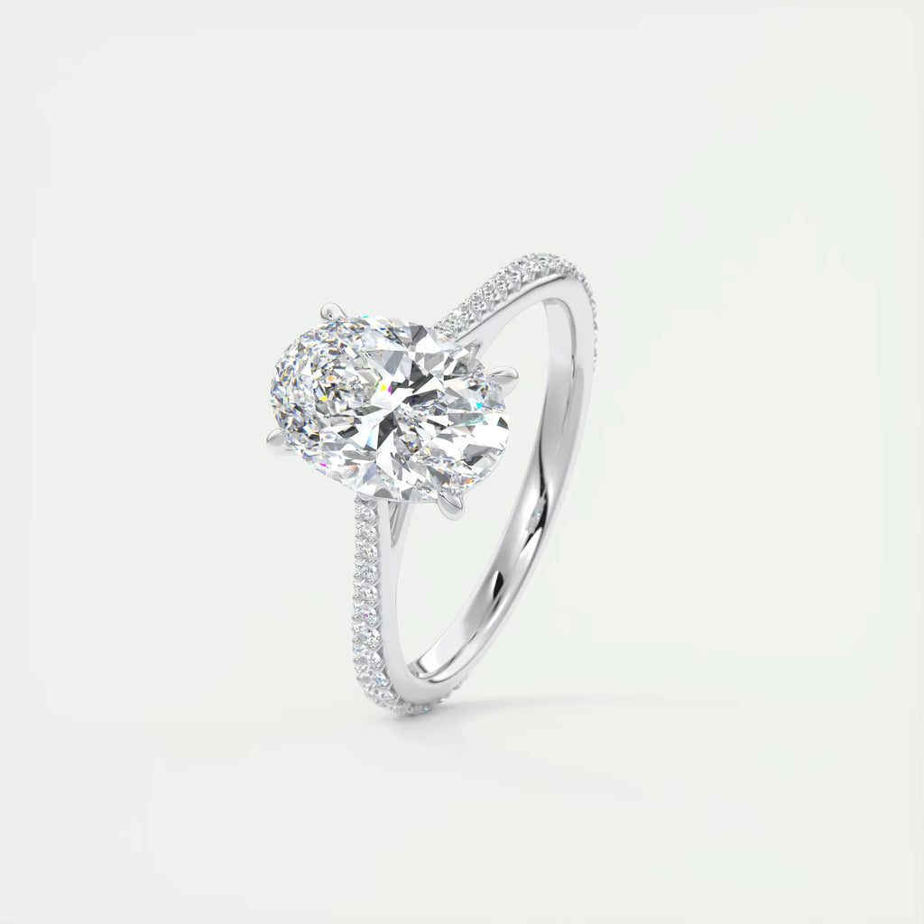 2.30 Ct The Cathedral Pavé Oval Solitaire Cathedral Pavé Setting Ring