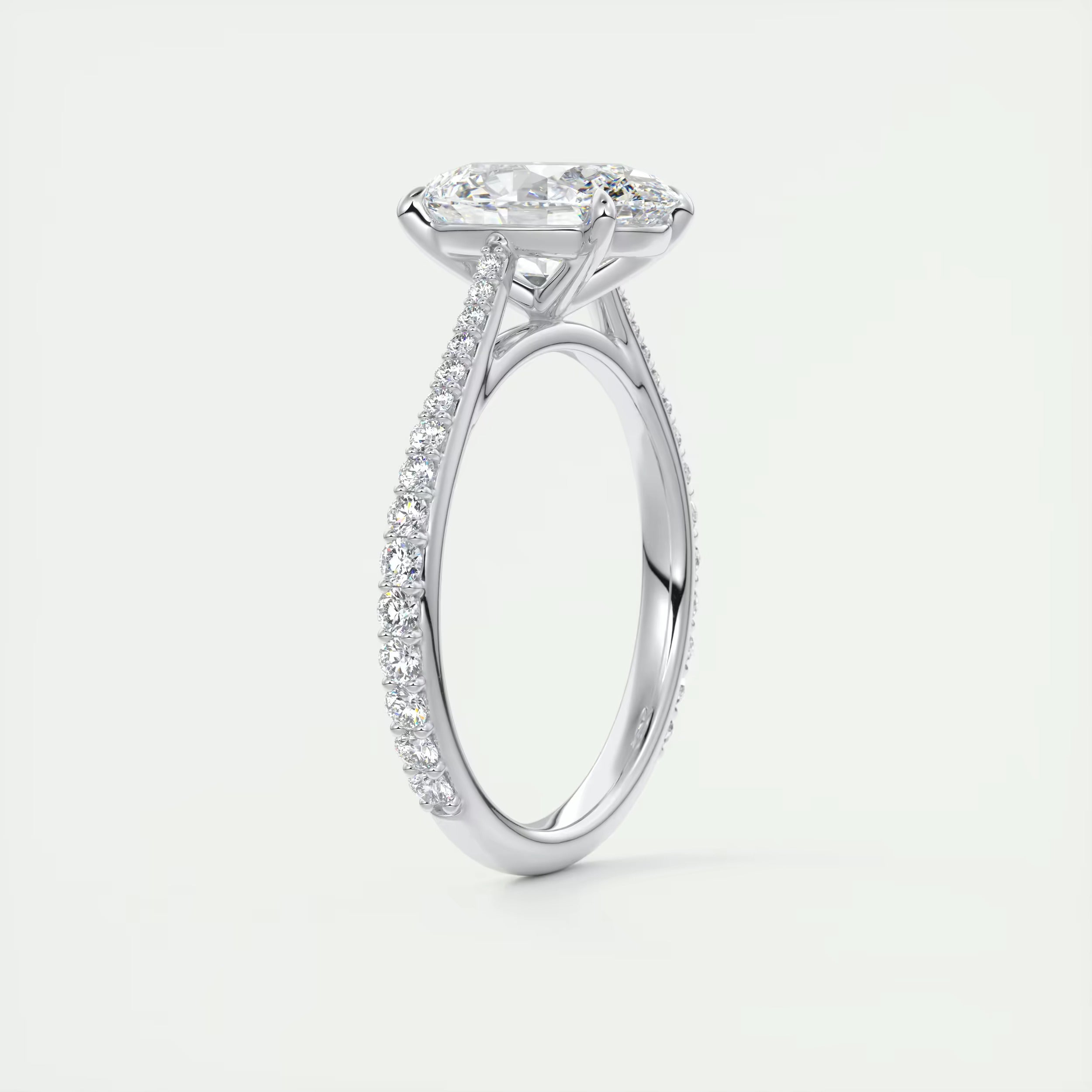 2.30 Ct The Cathedral Pavé Oval Solitaire Cathedral Pavé Setting Ring