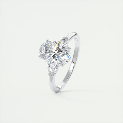 2.25 Ct Plunge Oval & Pears Three Stone Engagement Rings