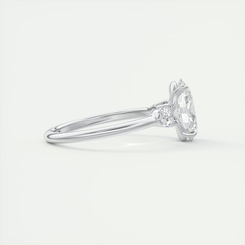 2.25 Ct Plunge Center Stone Oval & Side Stone Pear Engagement Rings