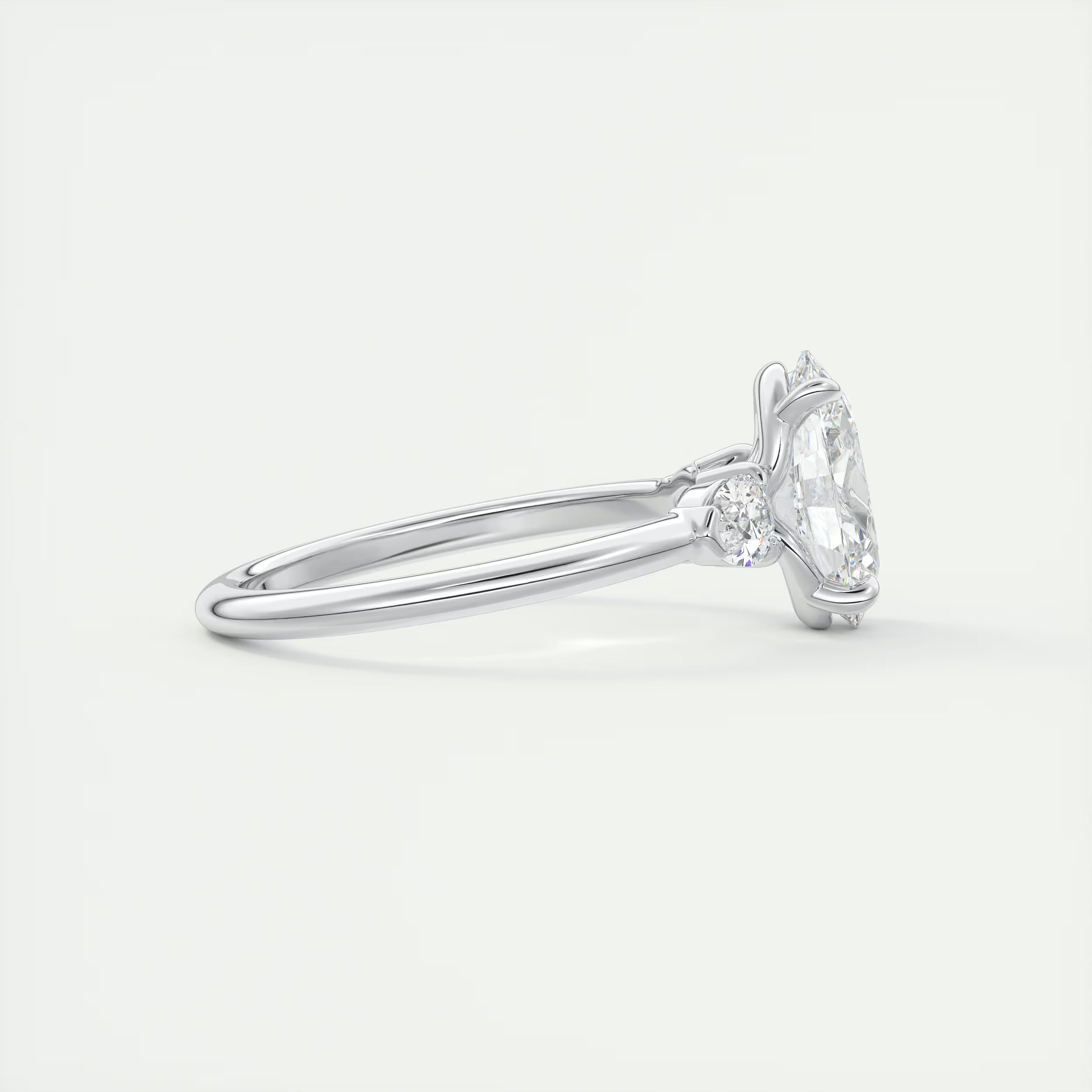 2.25 Ct Plunge Center Stone Oval & Side Stone Pear Engagement Rings