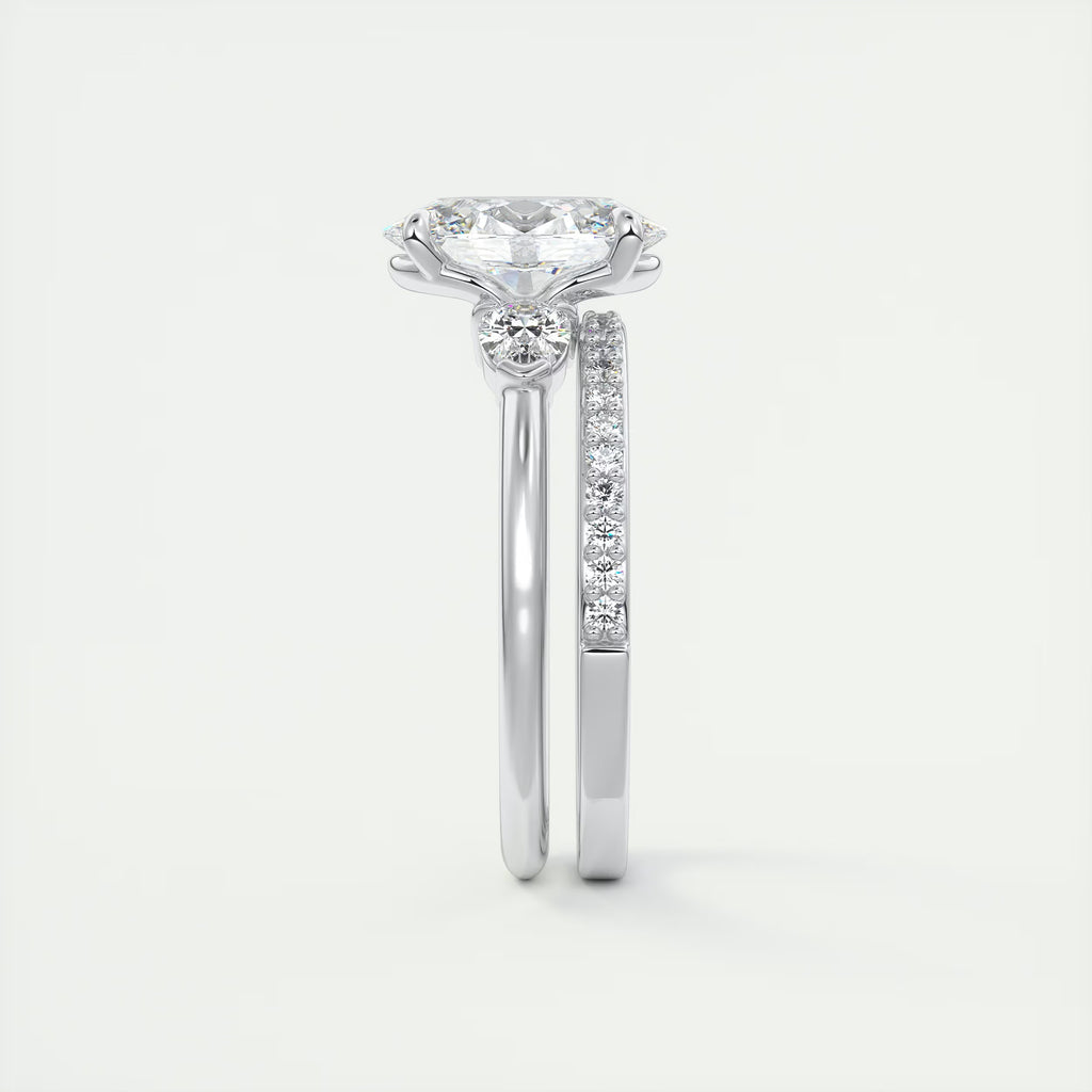 2.25 Ct Plunge Center Stone Oval & Side Stone Pear Engagement Rings