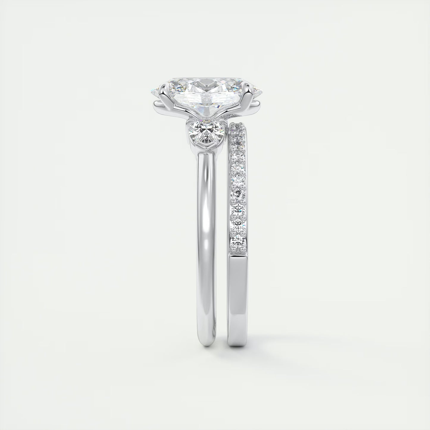 2.25 Ct Plunge Oval & Pears Three Stone Engagement Rings