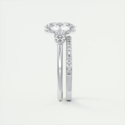 2.25 Ct Plunge Oval & Pears Three Stone Engagement Rings