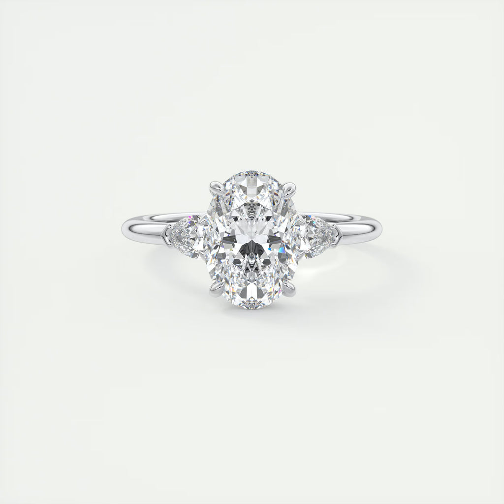 2.25 Ct Plunge Center Stone Oval & Side Stone Pear Engagement Rings