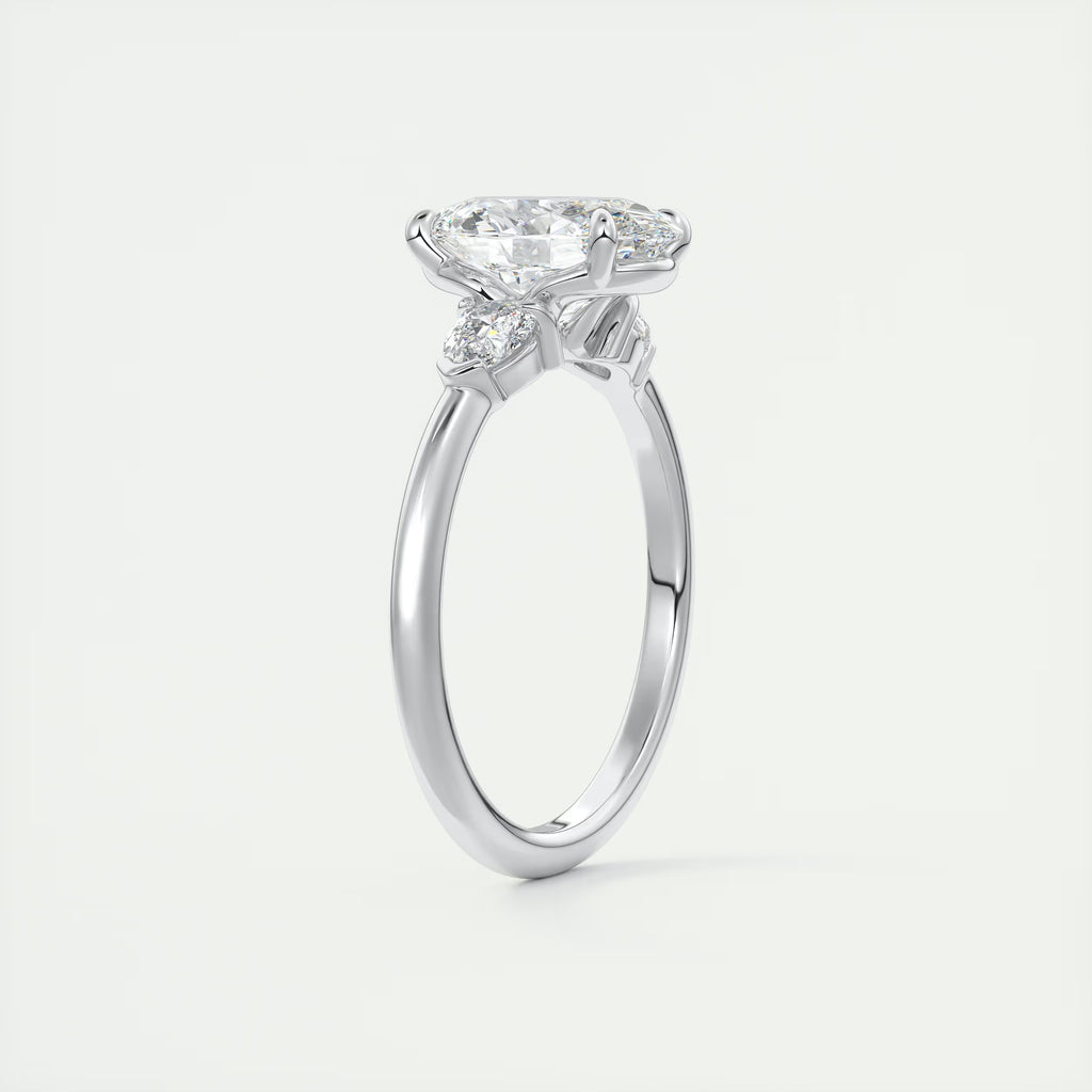 2.25 Ct Plunge Center Stone Oval & Side Stone Pear Engagement Rings