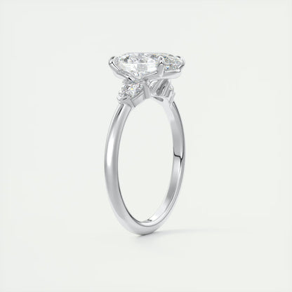 2.25 Ct Plunge Oval & Pears Three Stone Engagement Rings
