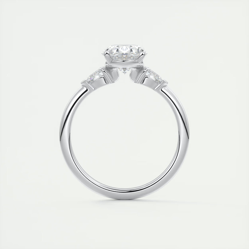 2.25 Ct Plunge Center Stone Oval & Side Stone Pear Engagement Rings