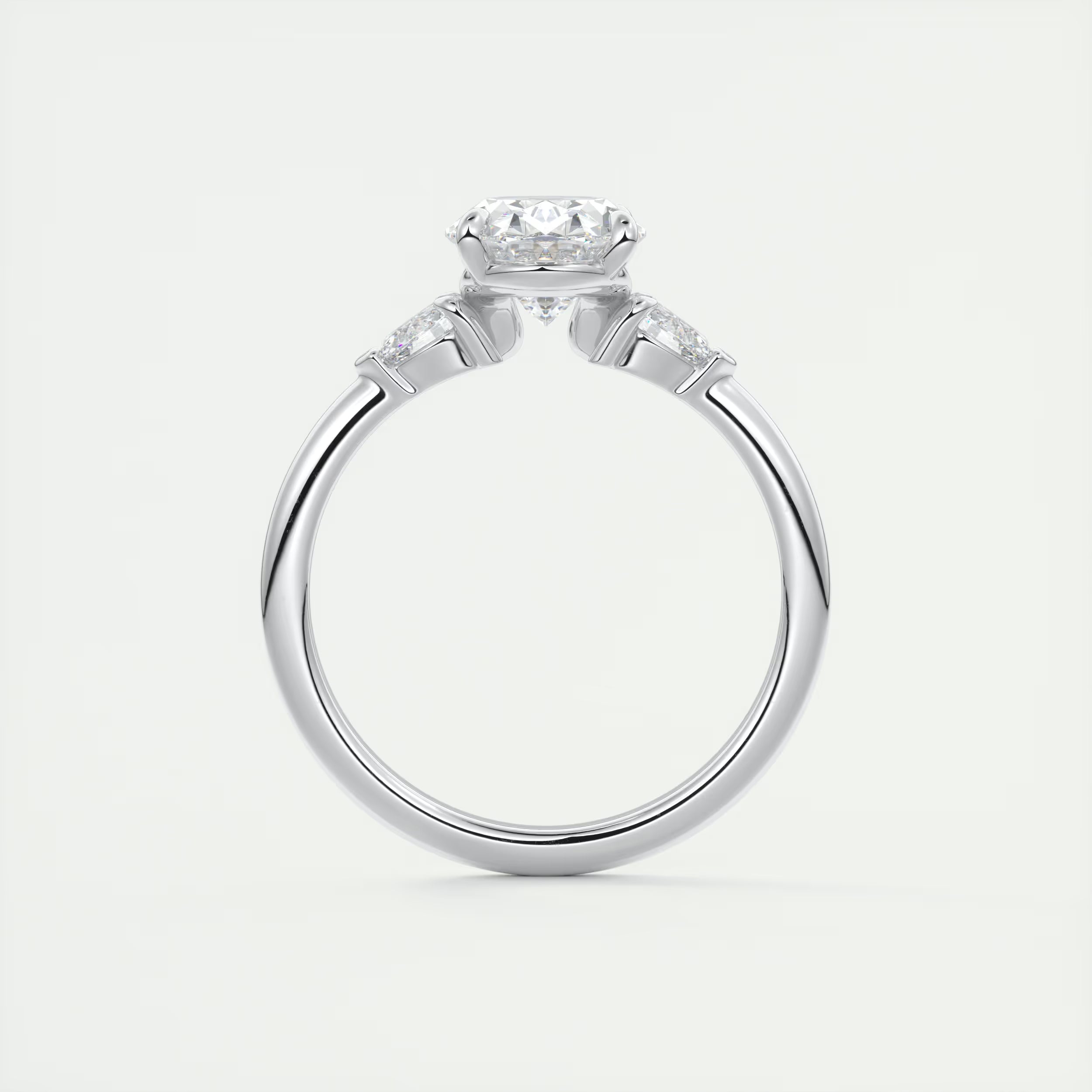 2.25 Ct Plunge Center Stone Oval & Side Stone Pear Engagement Rings