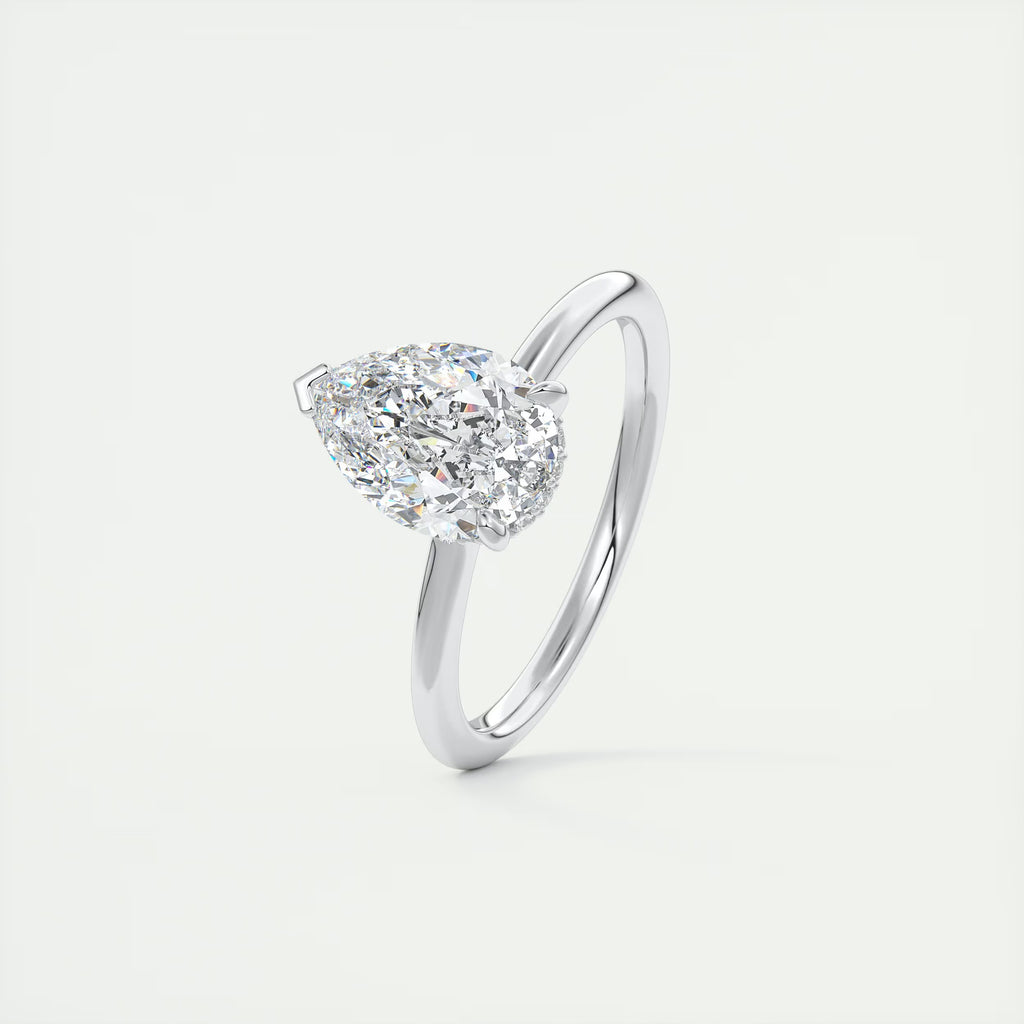 2.10 Ct Plunge Hidden Halo Center Stone Pear & Side Stone Round- Low Profile with Diamond Details Engagement Rings
