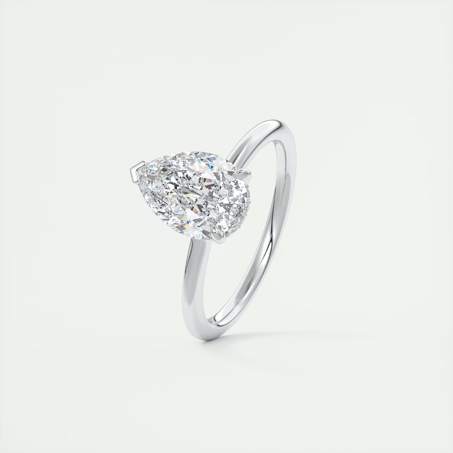 2.10 Ct Plunge Hidden Halo Pear - Low Profile with Diamond Details Engagement Rings