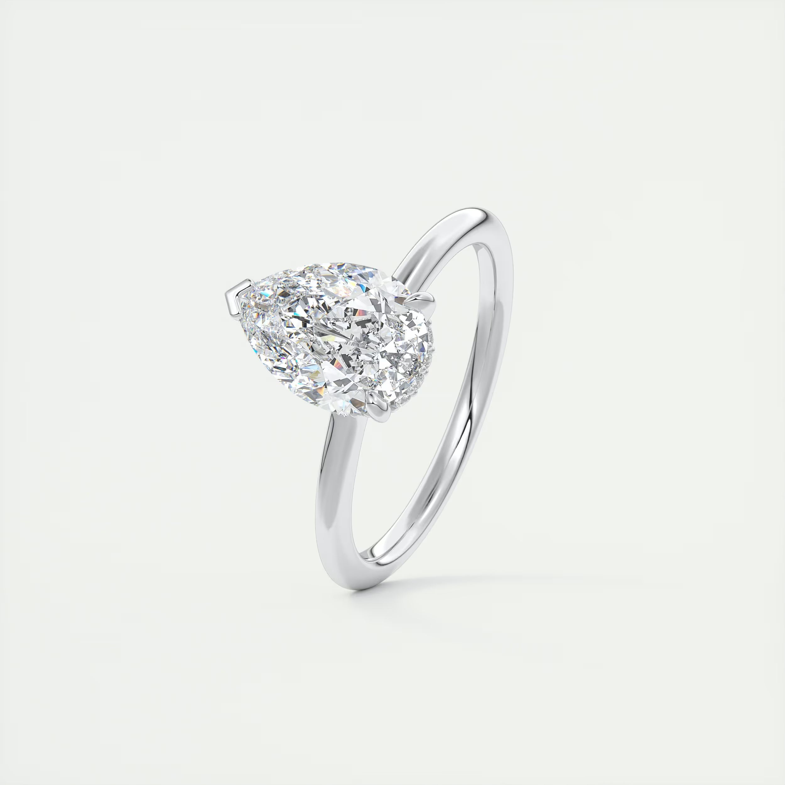 2.10 Ct Plunge Hidden Halo Center Stone Pear & Side Stone Round- Low Profile with Diamond Details Engagement Rings