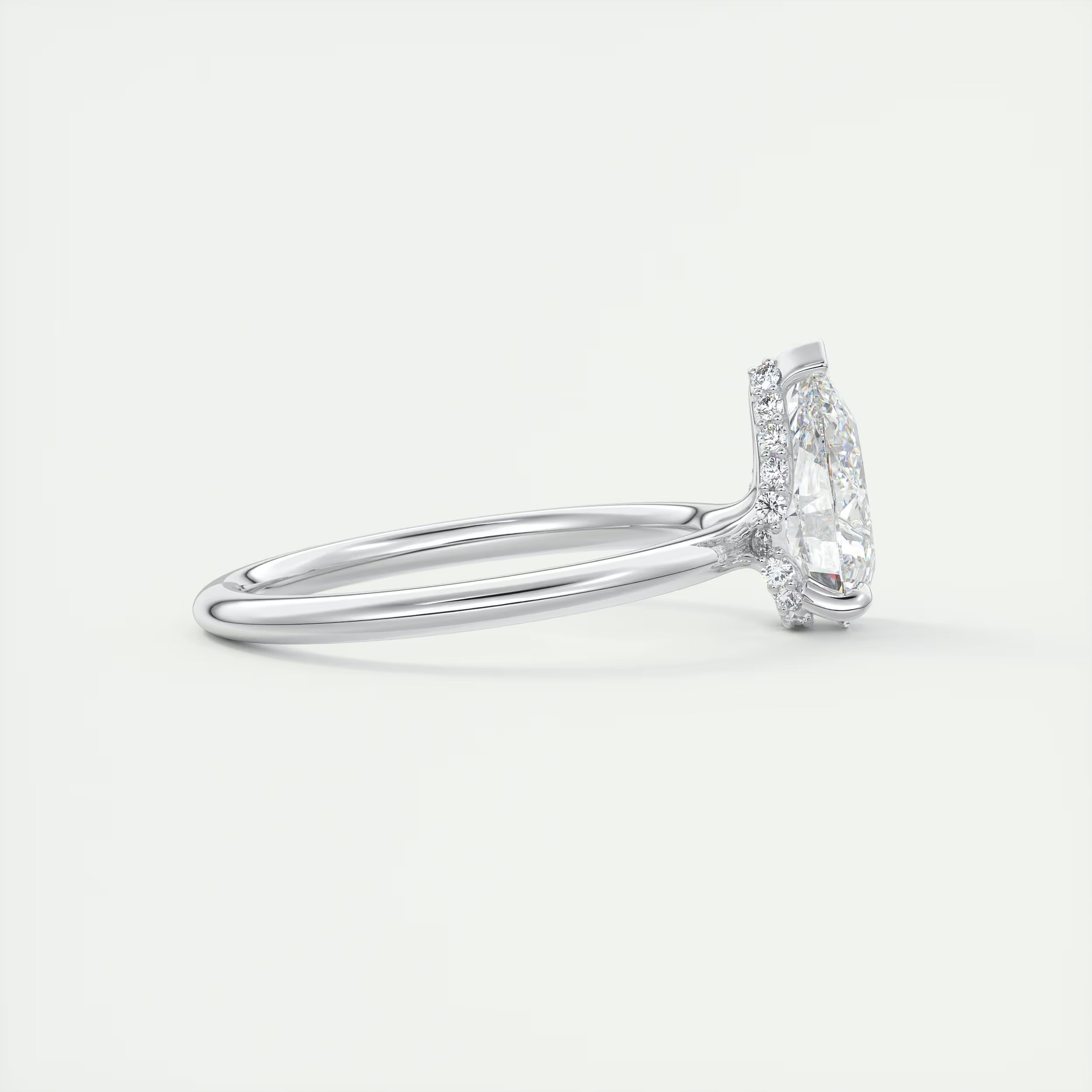 2.10 Ct Plunge Hidden Halo Center Stone Pear & Side Stone Round- Low Profile with Diamond Details Engagement Rings