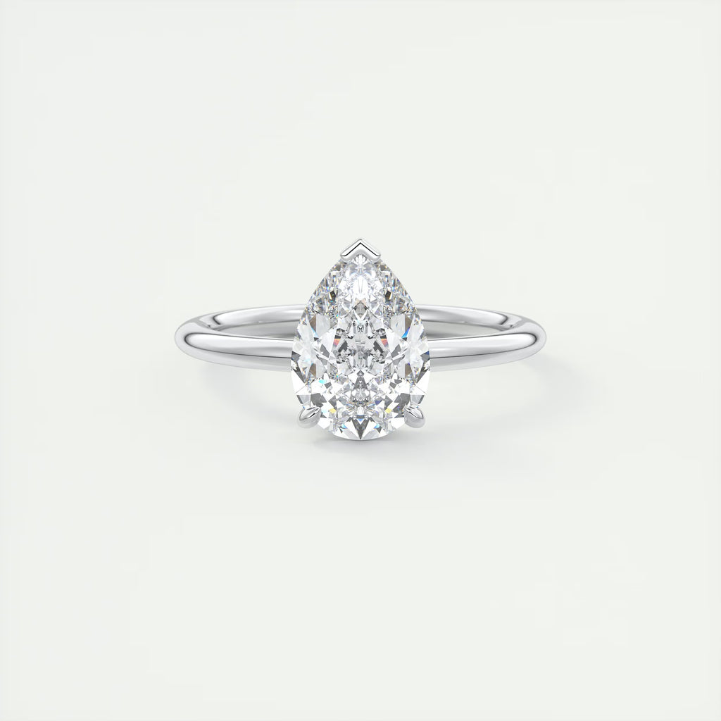 2.10 Ct Plunge Hidden Halo Center Stone Pear & Side Stone Round- Low Profile with Diamond Details Engagement Rings