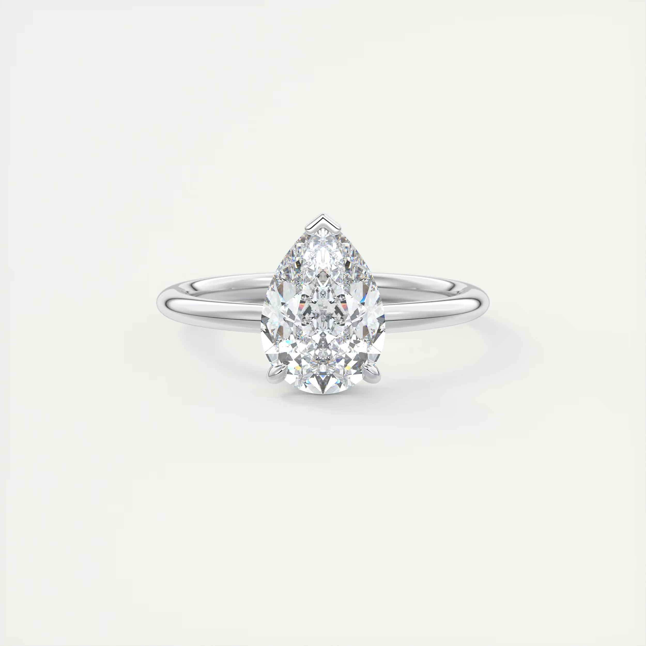2.10 Ct Plunge Hidden Halo Center Stone Pear & Side Stone Round- Low Profile with Diamond Details Engagement Rings