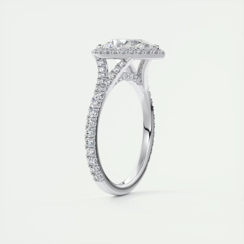 2.70 Ct The French Halo Center Stone Pear & Side Stone Round Cut Diamond with Miniature Prongs Ring