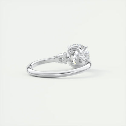 2.25 Ct Plunge Round & Pears Three Stone Engagement Rings