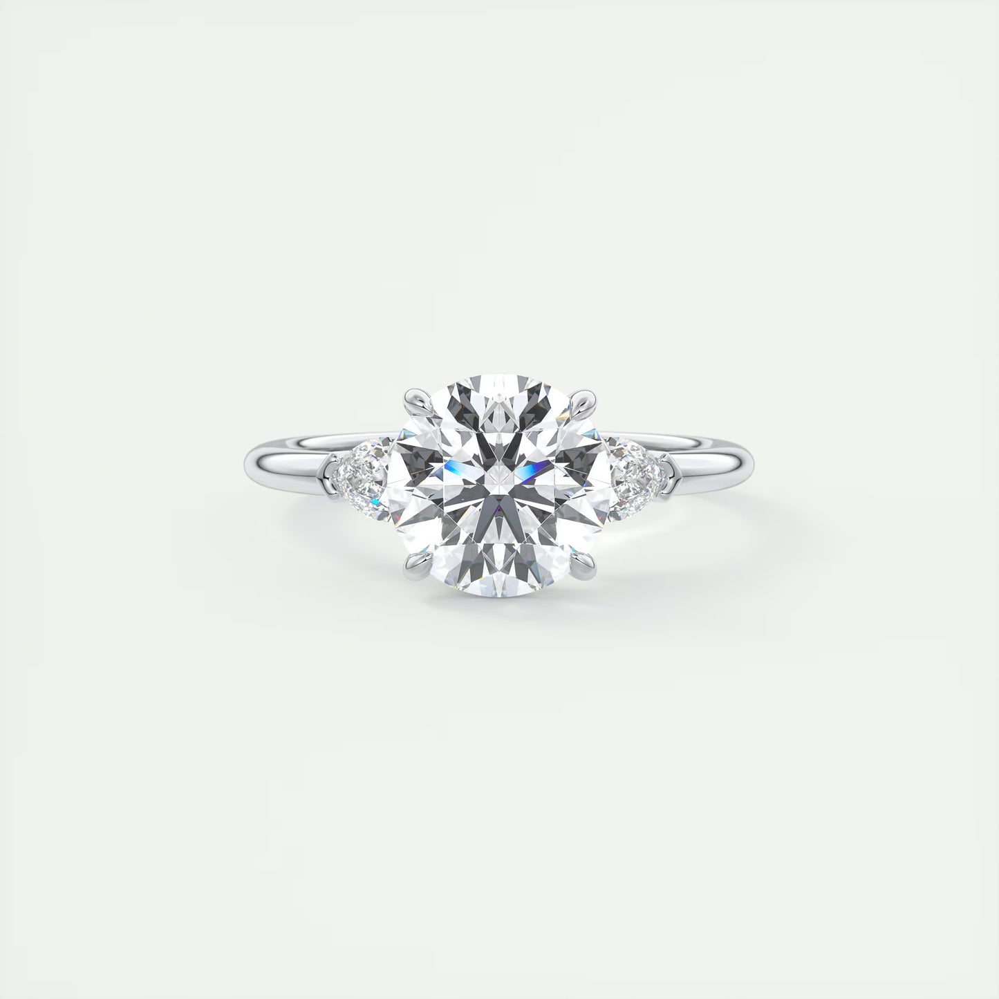 2.25 Ct Plunge Round & Pears Three Stone Engagement Rings