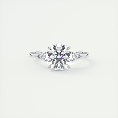 2.25 Ct Plunge Round & Pears Three Stone Engagement Rings