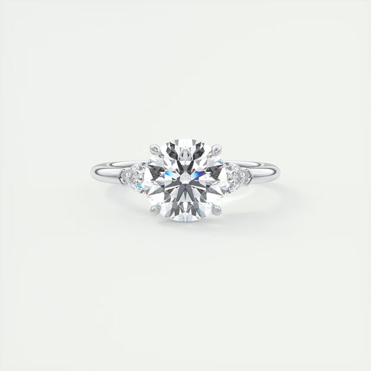 2.25 Ct Plunge Round & Pears Three Stone Engagement Rings