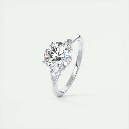 2.25 Ct Plunge Round & Pears Three Stone Engagement Rings