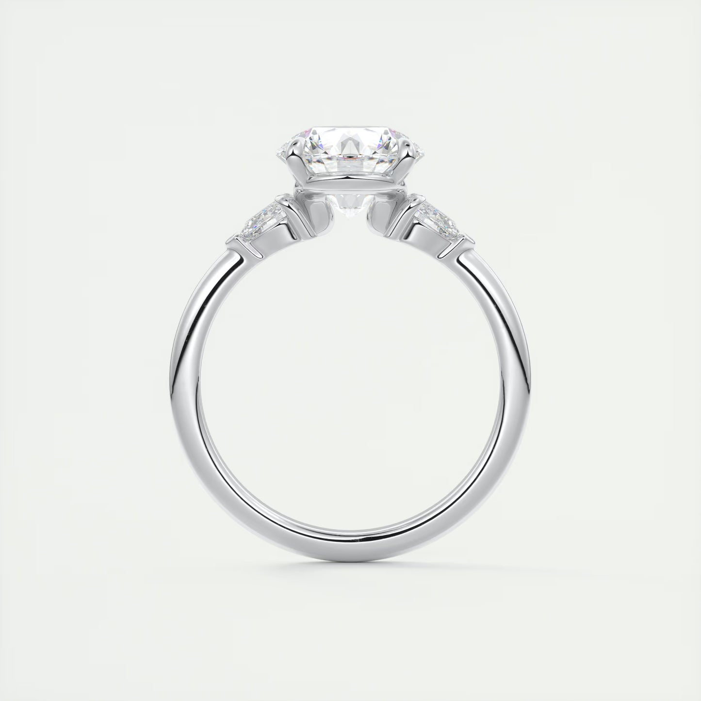 2.25 Ct Plunge Round & Pears Three Stone Engagement Rings