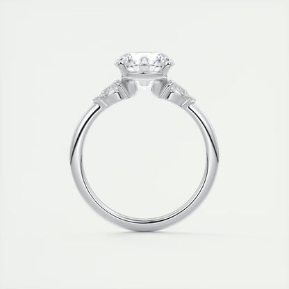 2.25 Ct Plunge Round & Pears Three Stone Engagement Rings