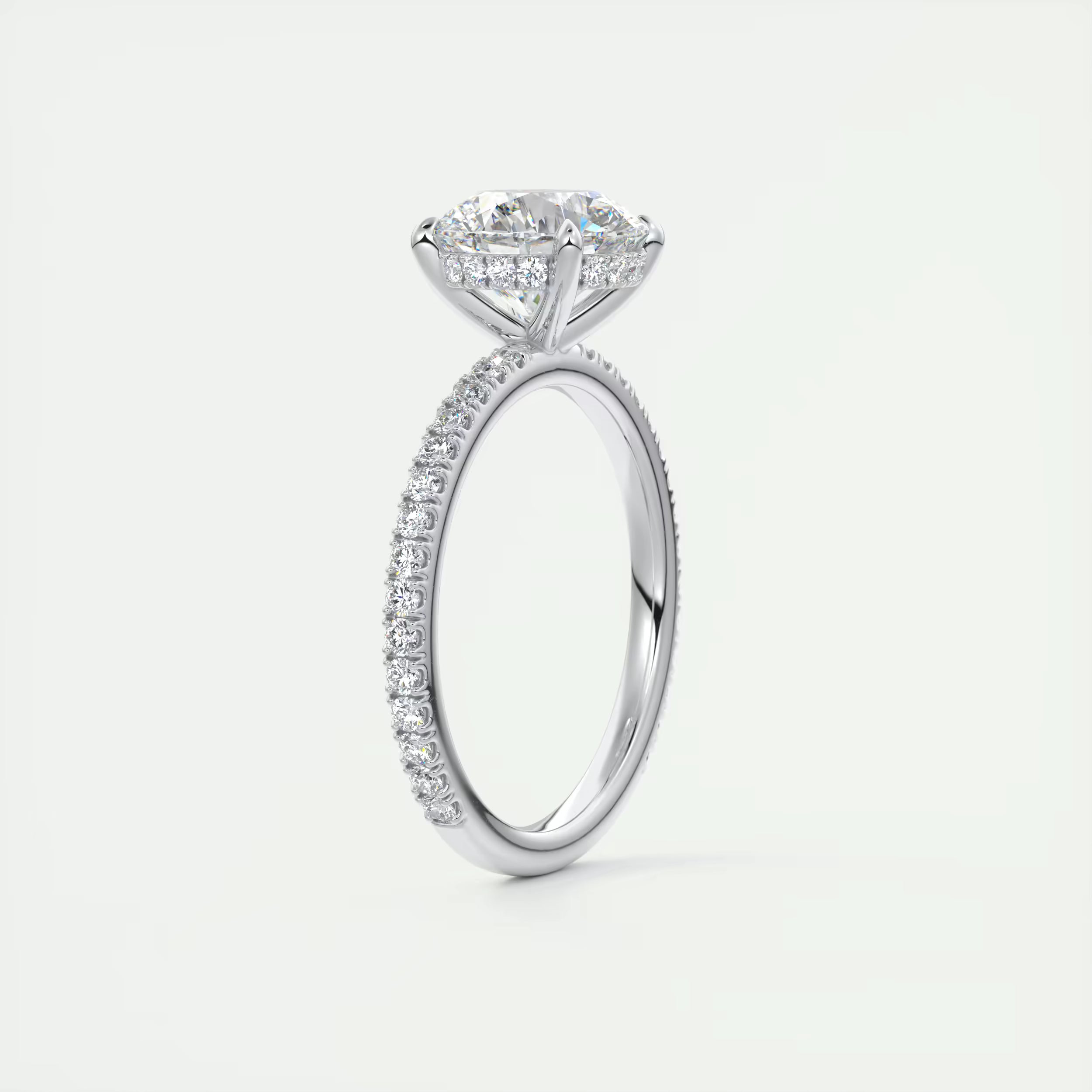 2.50 Ct Round Solitaire Ring with 3/4 French Set Pave & Hidden Halo Engagement Rings