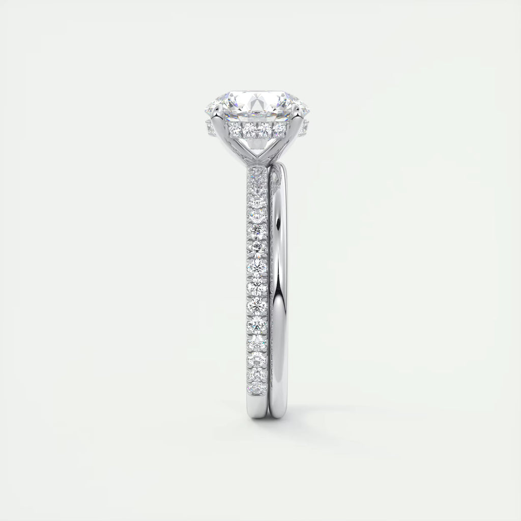 2.50 Ct Round Solitaire Ring with 3/4 French Set Pave & Hidden Halo Engagement Rings