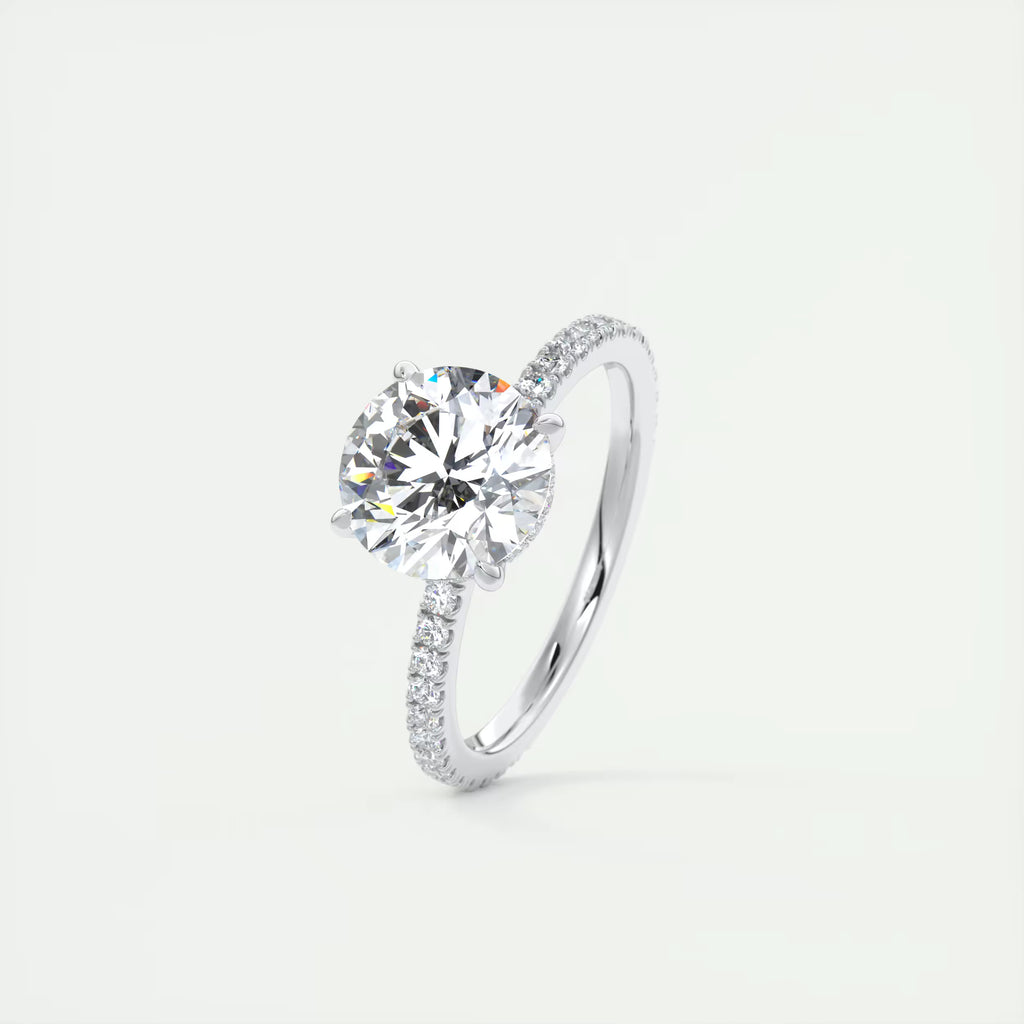 2.50 Ct Round Solitaire Ring with 3/4 French Set Pave & Hidden Halo Engagement Rings