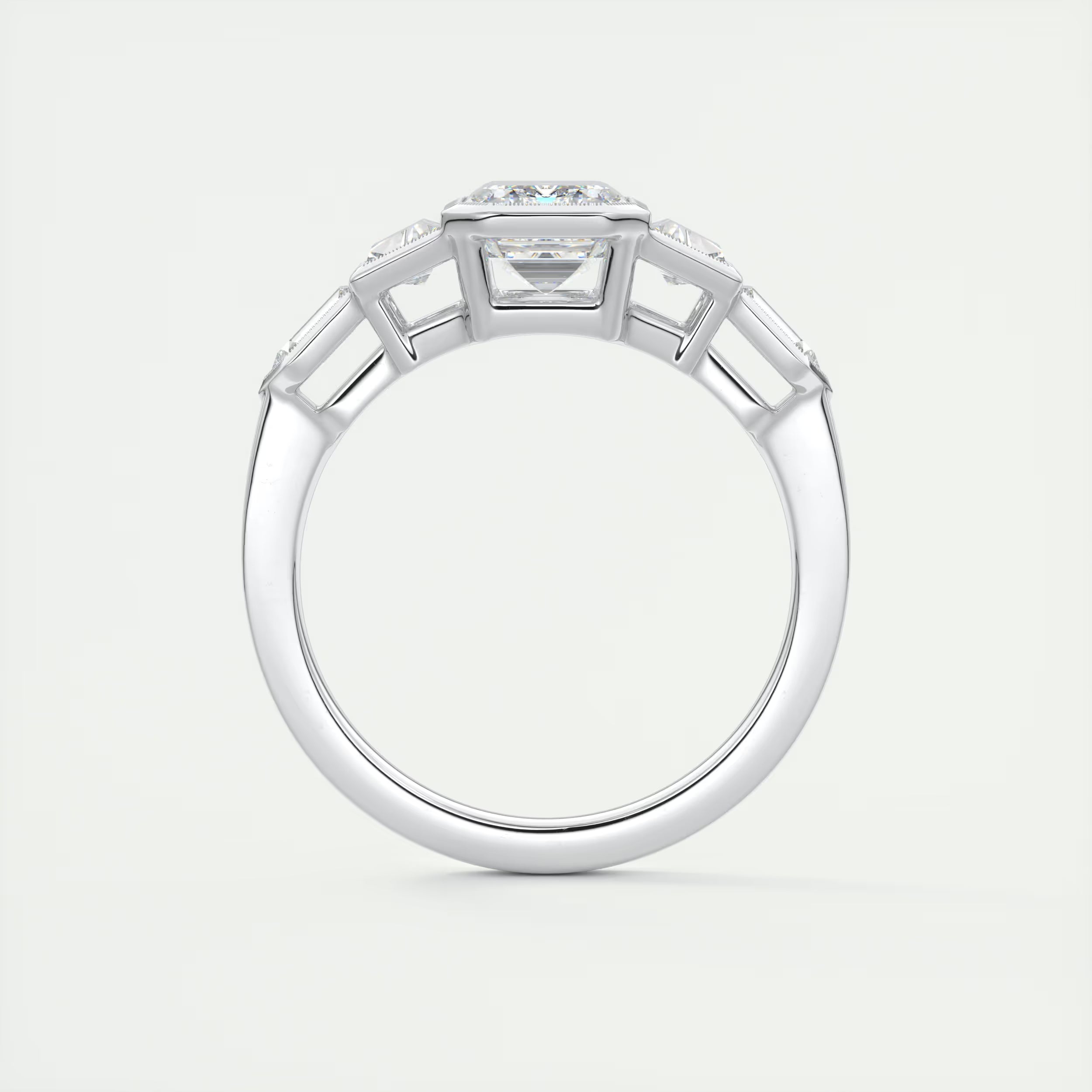 2.16 Ct The Deco Center Stone Emerald - The Deco Five Stone Ring Engagement Rings