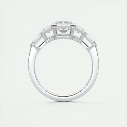 2.16 Ct The Deco Bullet & Trapezoid &Emerald - The Deco Five Stone Ring Engagement Rings