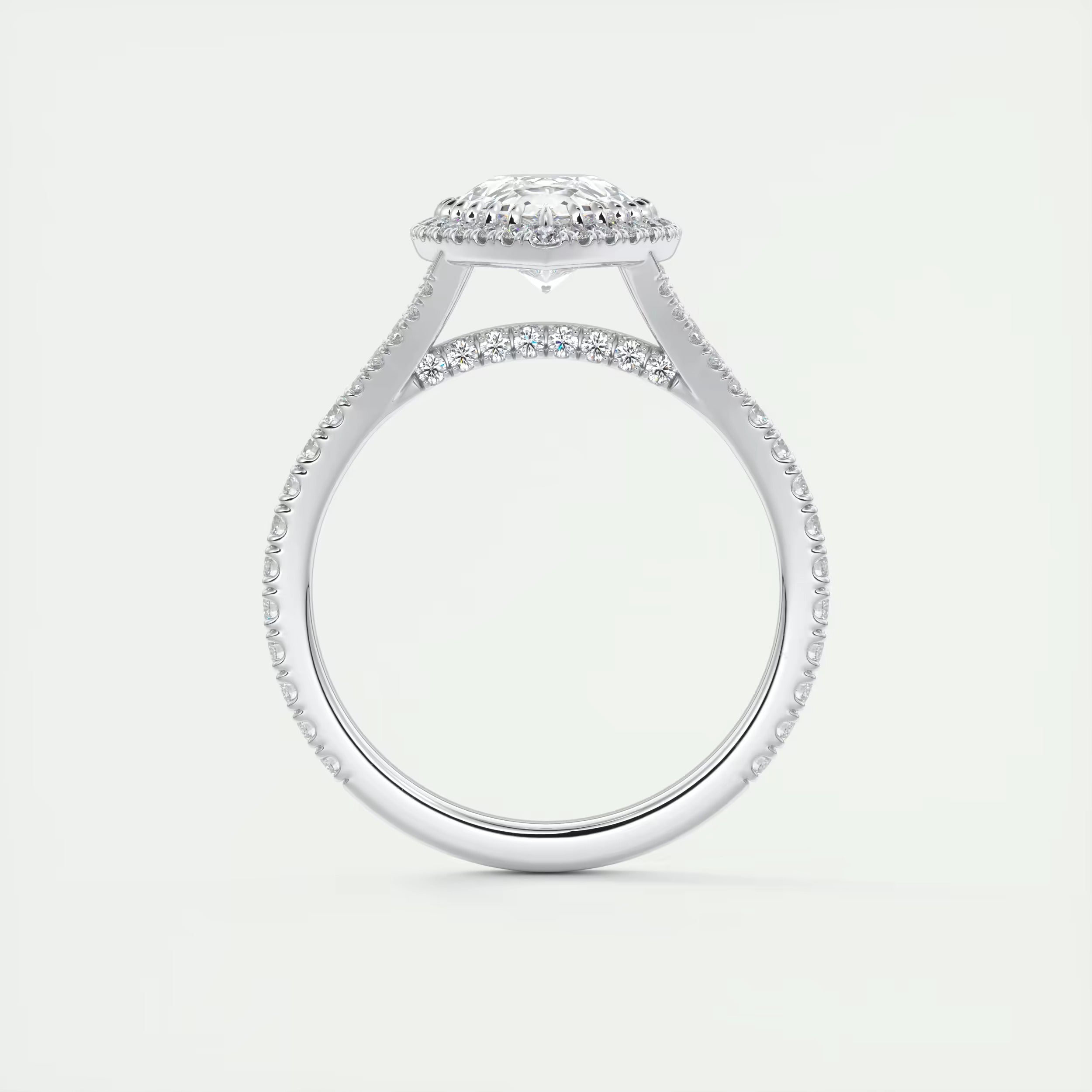 2.70 Ct The French Halo Center Stone Pear & Side Stone Round Cut Diamond with Miniature Prongs Ring